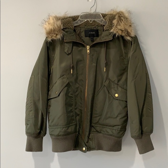 J. Crew Jackets & Blazers - J. Crew Bomber Jacket with Faux Fur Hood